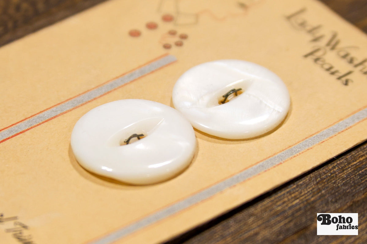 Lady Washington Vintage Mother of Pearl Button Card — 24mm Large White Buttons, Set of 2, Flower Stem Card, 1920s–30s - Boho Fabrics - Buttons & Snaps