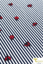 Ladybug Stripes in Navy on White. Double Brushed Poly Knit Fabric. BP-134-NVY - Boho Fabrics