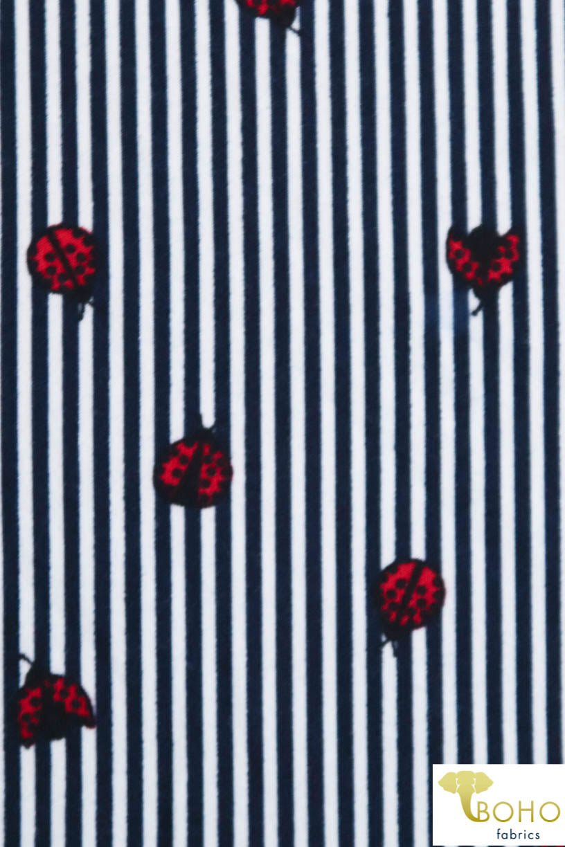 Ladybug Stripes in Navy on White. Double Brushed Poly Knit Fabric. BP-134-NVY - Boho Fabrics
