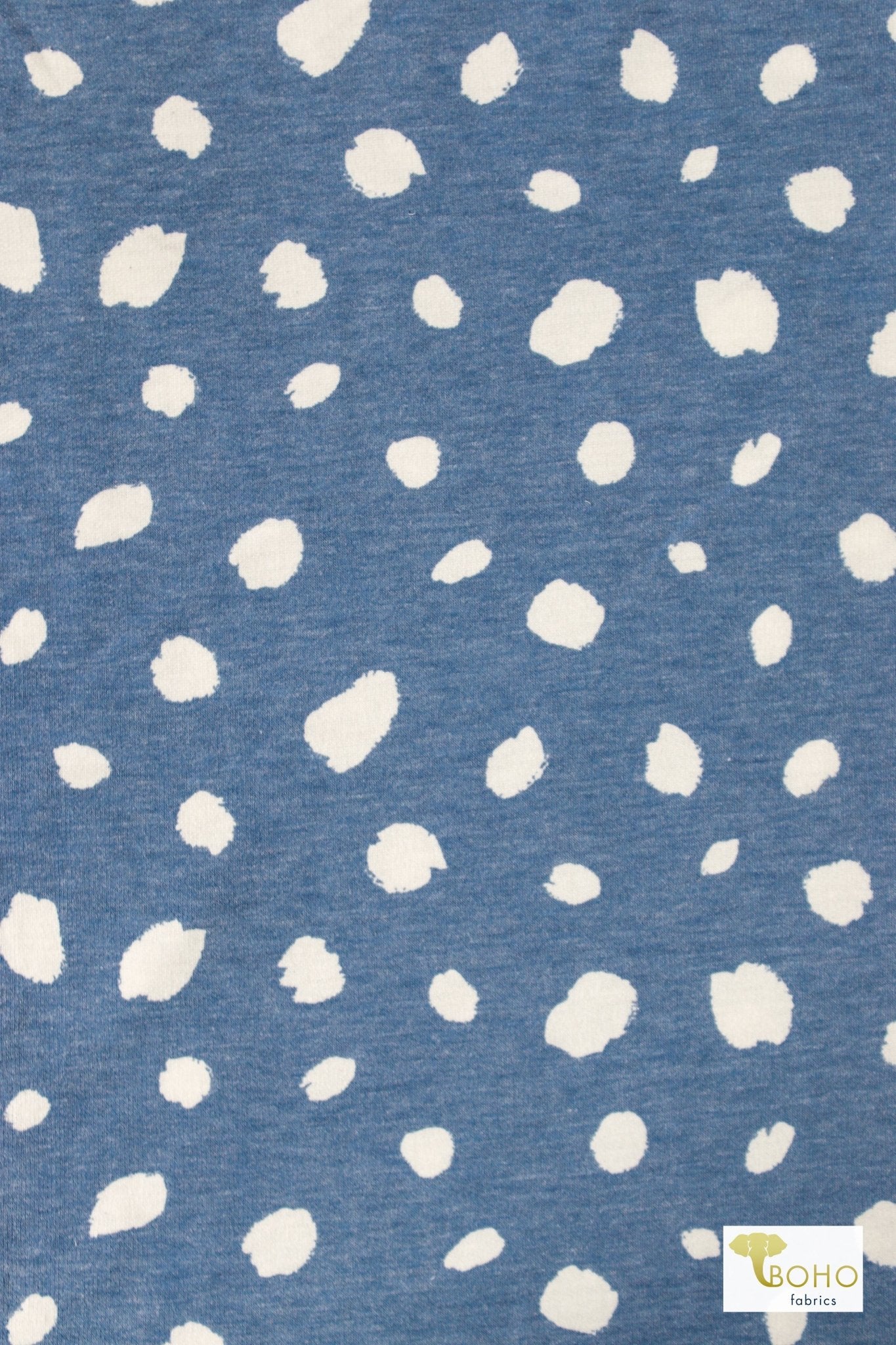 Last Cut! Blue Specks, French Terry Printed Knit Fabric - Boho Fabrics