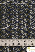 Last Cut! Earthy Batik on Navy. Rayon Woven Fabric. WV-116. - Boho Fabrics