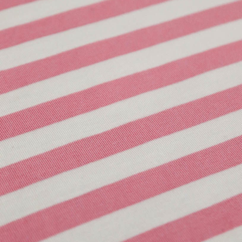 Last Cuts! 1/2" Horizontal Stripes Pink Stripes on Ivory. Rayon Spandex Knit. R-144 - Boho Fabrics