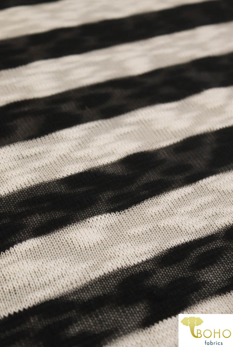 Last Cuts! 1.5" Horizontal Black and Cream Stripes. Looseweave Slubbed Sweater Knit. SWTR-204 - Boho Fabrics