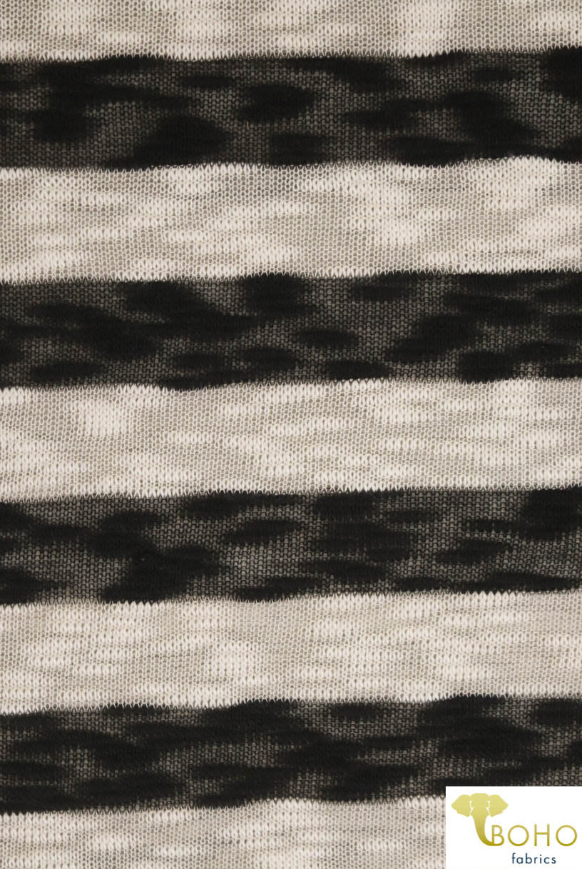 Last Cuts! 1.5" Horizontal Black and Cream Stripes. Looseweave Slubbed Sweater Knit. SWTR-204 - Boho Fabrics