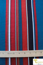 Last Cuts! 70's Mod Vertical Stripes in Red, Teal and Black Double Brushed Poly Knit Fabric DBP-046 - Boho Fabrics