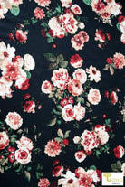 Last Cuts! Anna Floral Bouquet on Black, Sweater Knit. PRSW-115-BLK - Boho Fabrics