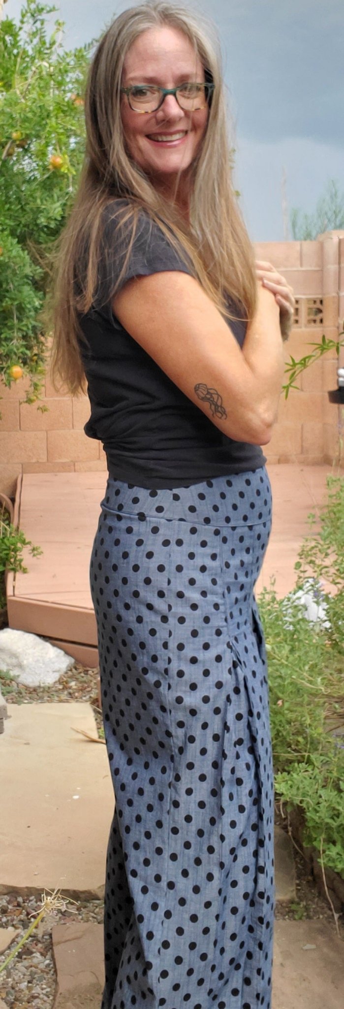 Last Cuts! Black Polka Dots on Indigo, Cotton Chambray Woven - Boho Fabrics - Chambray, Woven