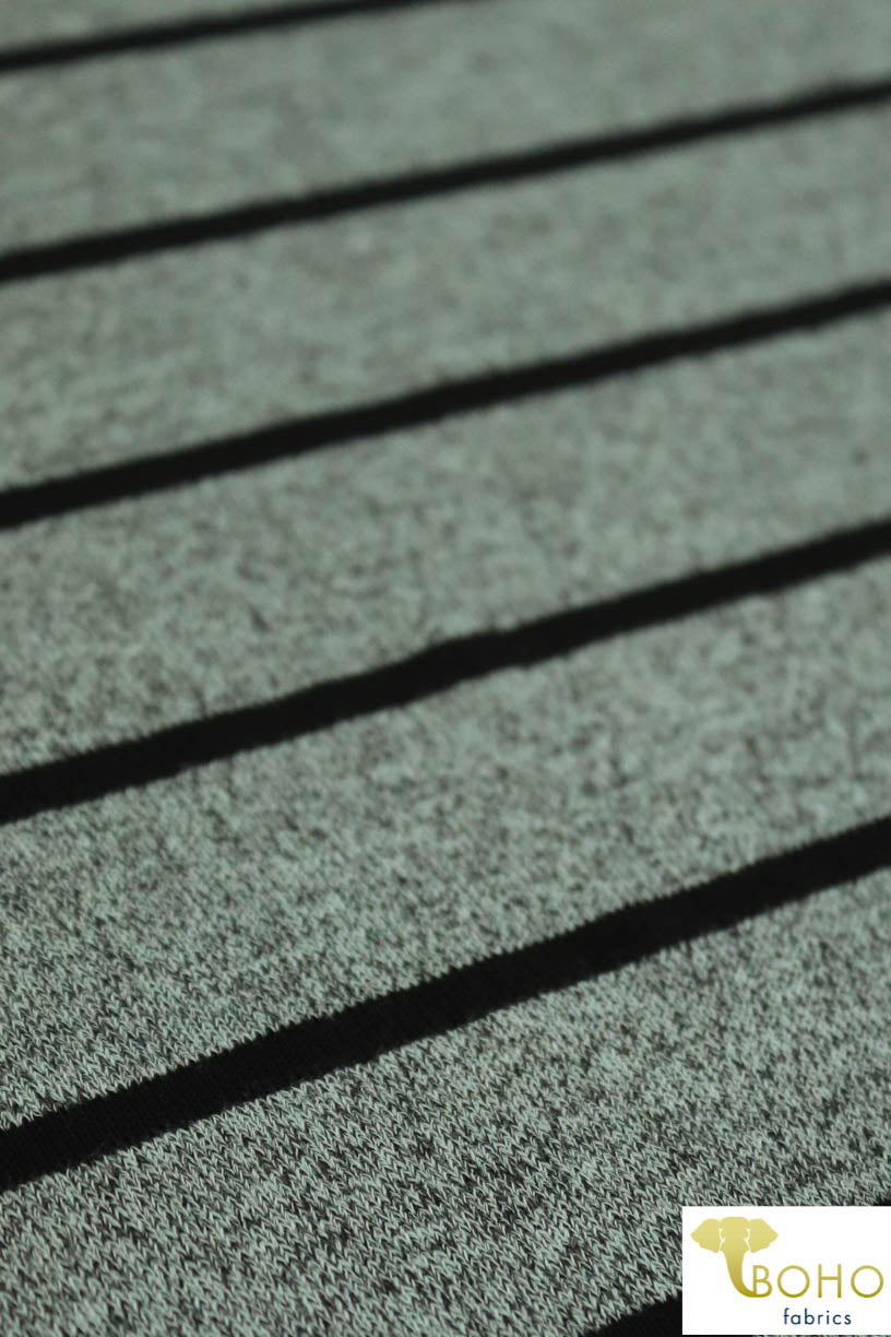 Last Cuts! Black Stripes on Mint Chocolate Chip. Printed Sweater Knit. SWTR-165-MNT - Boho Fabrics