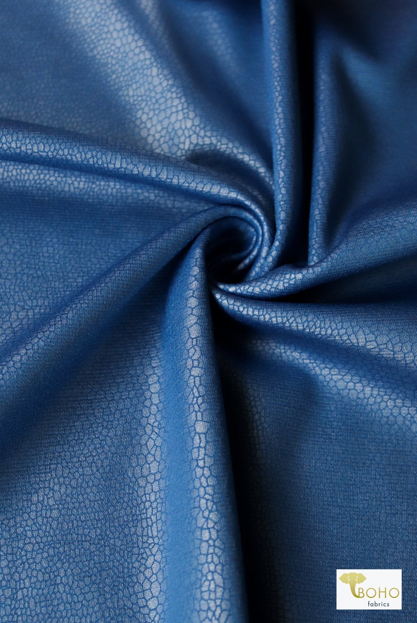 Last Cuts! Blue Dragonscale, Ponte Print, Double Knit - Boho Fabrics