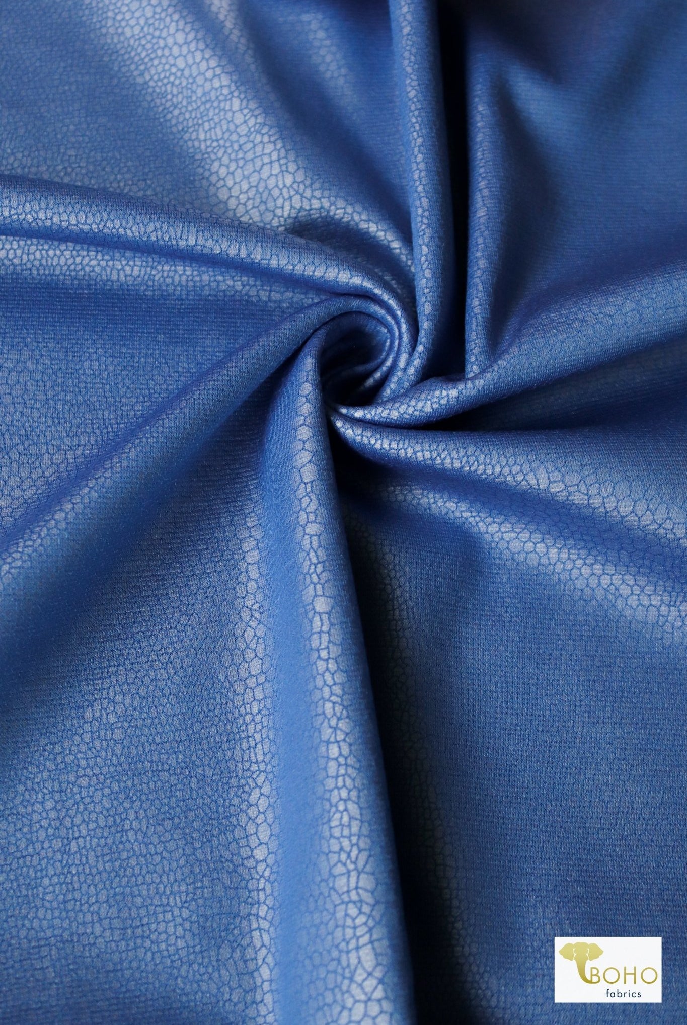 Last Cuts! Blue Dragonscale, Ponte Print, Double Knit - Boho Fabrics