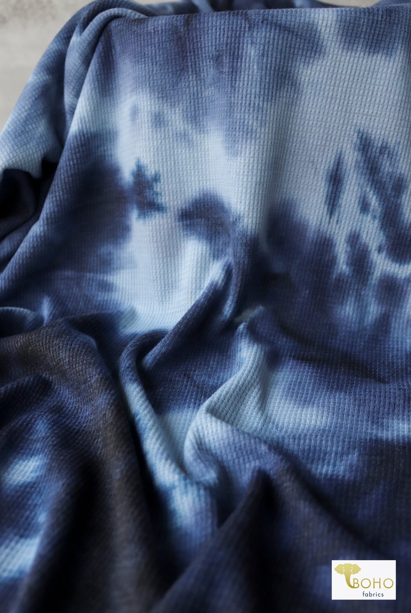 Last Cuts! Blue Tie Dye, Thermal Knit - Boho Fabrics