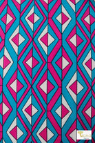 Last Cuts! Blue/Pink Art Deco Diamonds Woven - Boho Fabrics