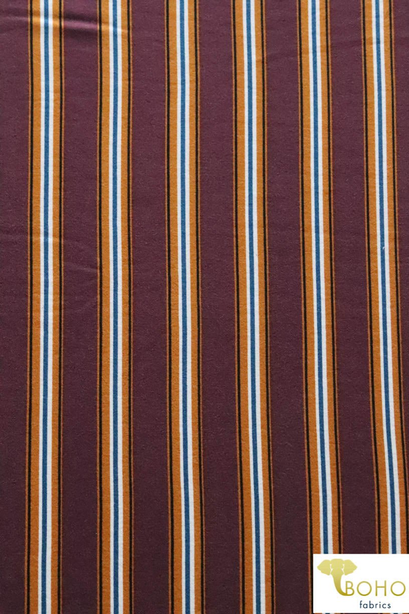 Last Cuts! Brick and Mustard Vertical Stripes Double Brushed Poly Knit Fabric DBP-041 - Boho Fabrics