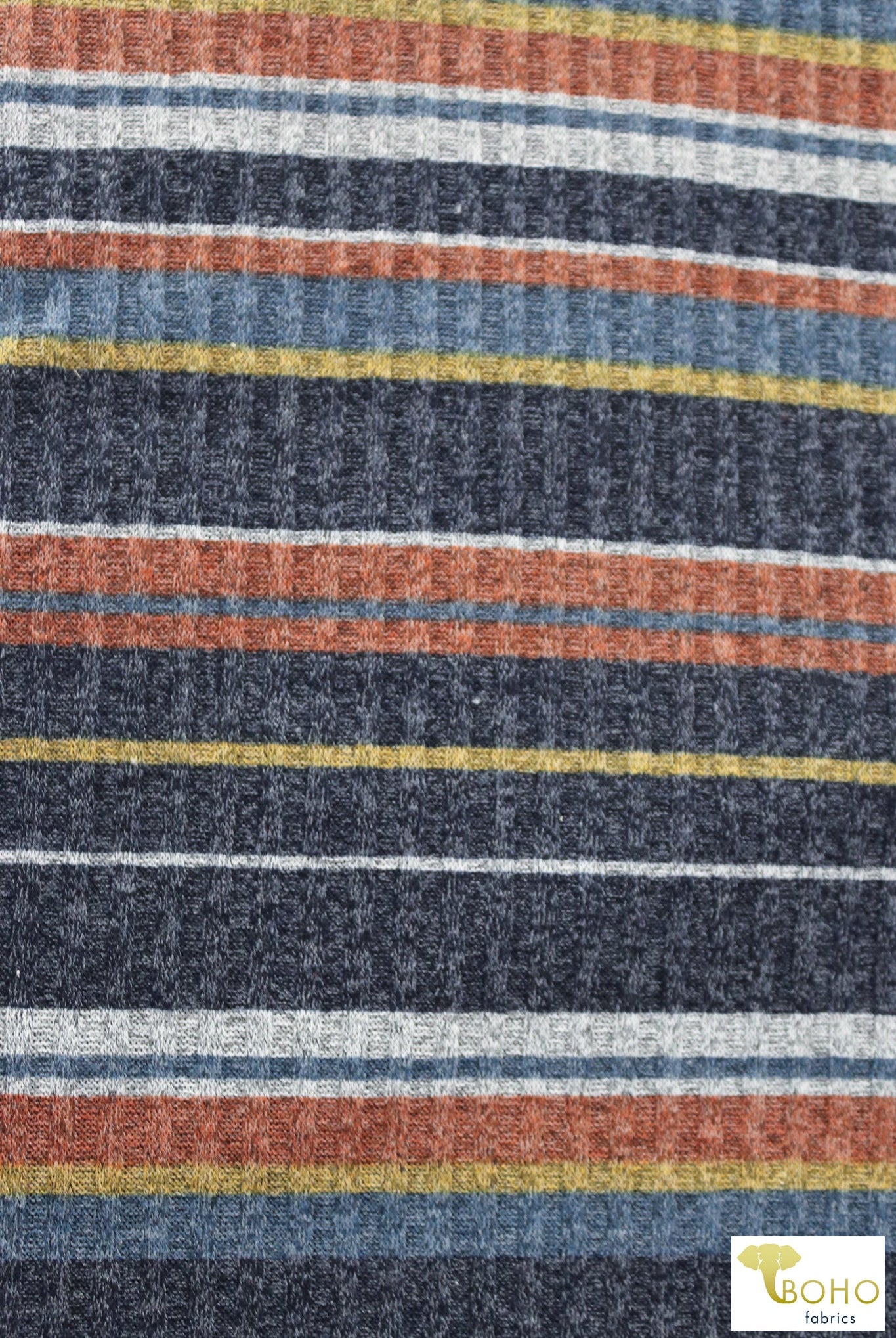 Last Cuts! Bronco Blue Stripes. Rib Knit. RIB-141 - Boho Fabrics