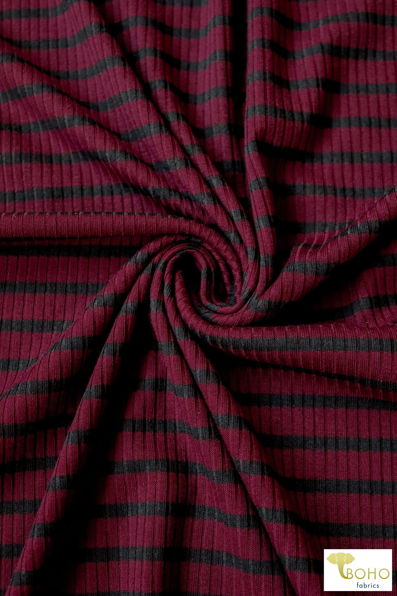Last Cuts! Burgundy Black Stripes. RIB-148 - Boho Fabrics