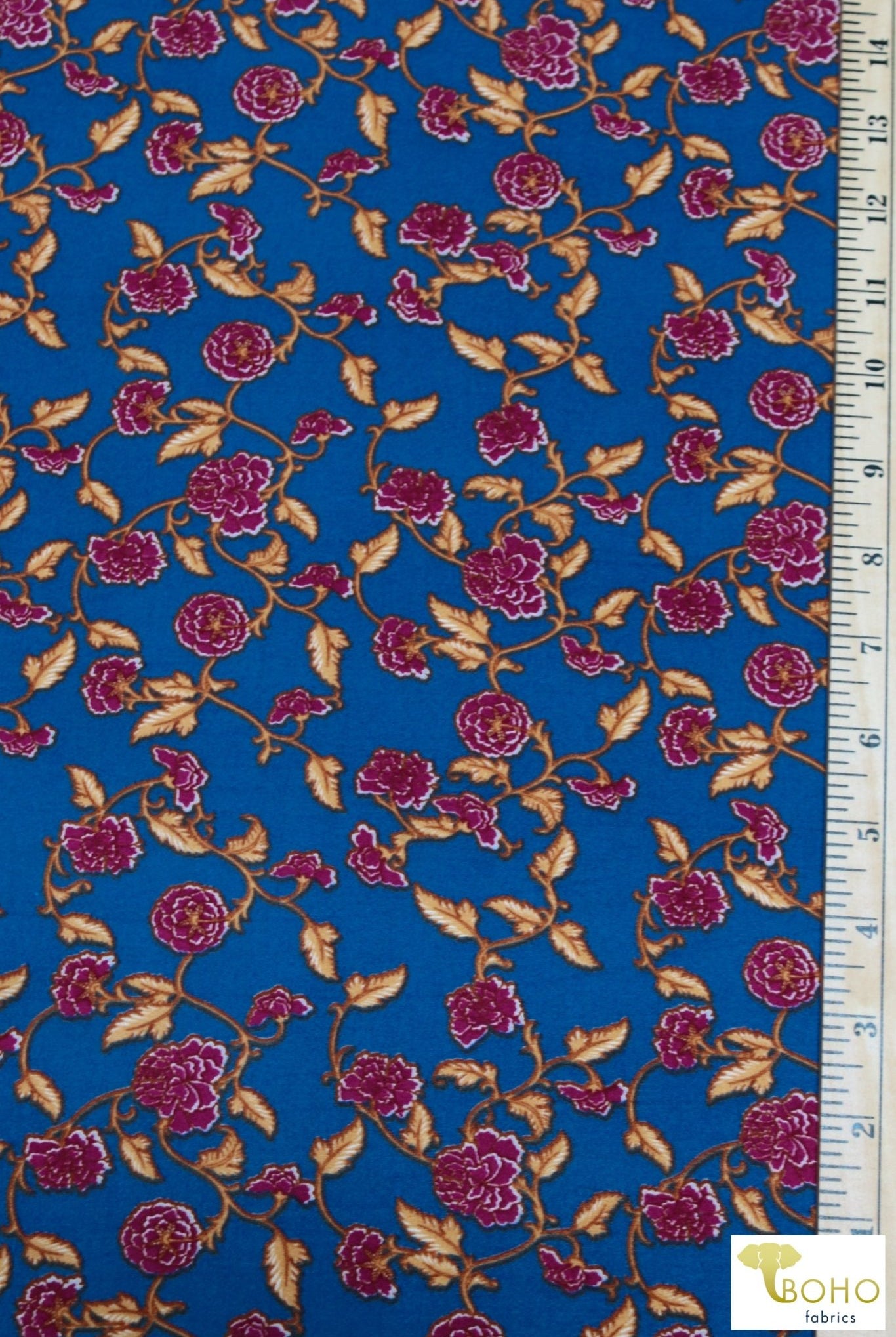 Last Cuts! Chain of Roses on Blue, DBP. BPP-306 - Boho Fabrics