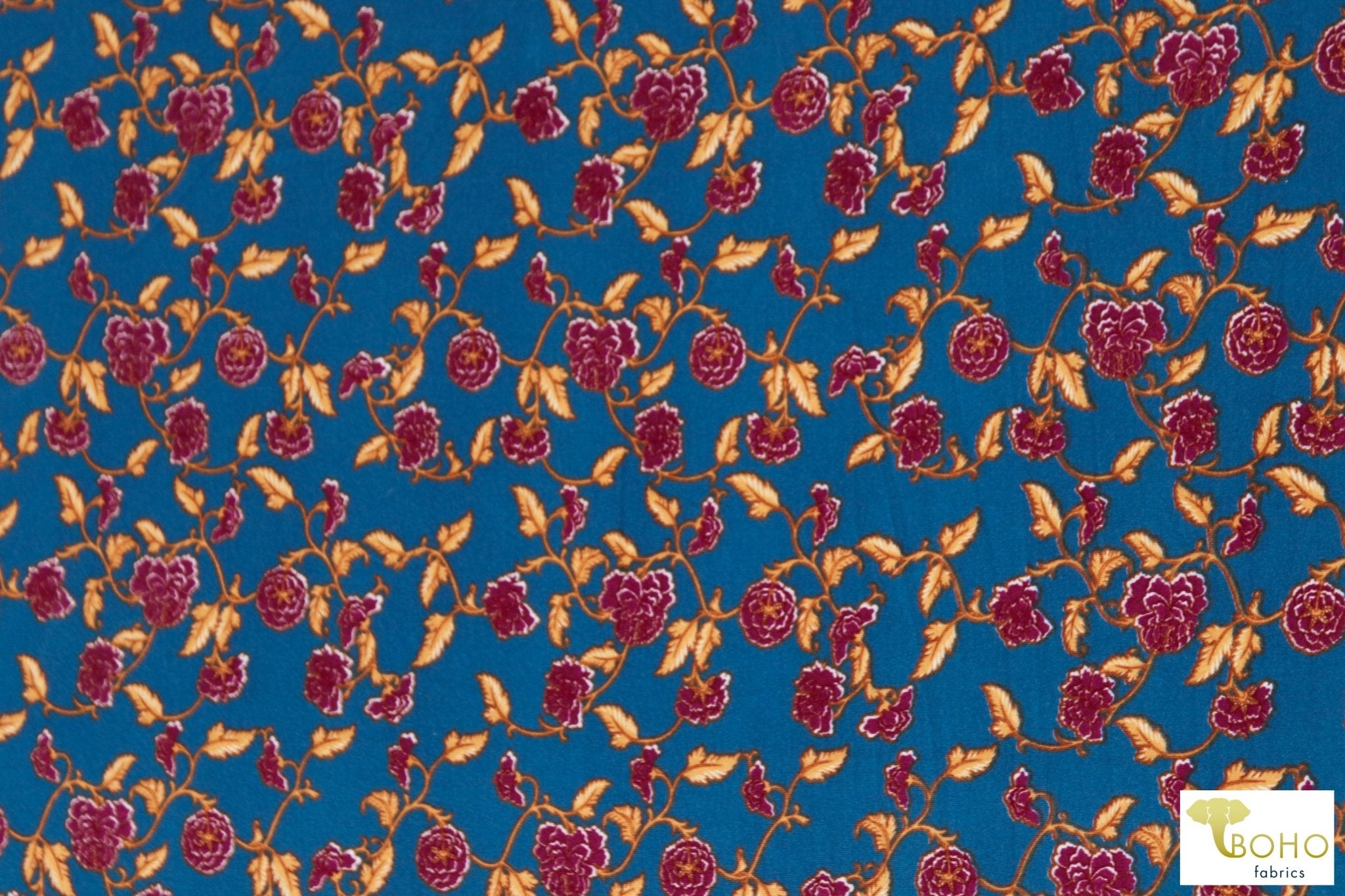 Last Cuts! Chain of Roses on Blue, DBP. BPP-306 - Boho Fabrics