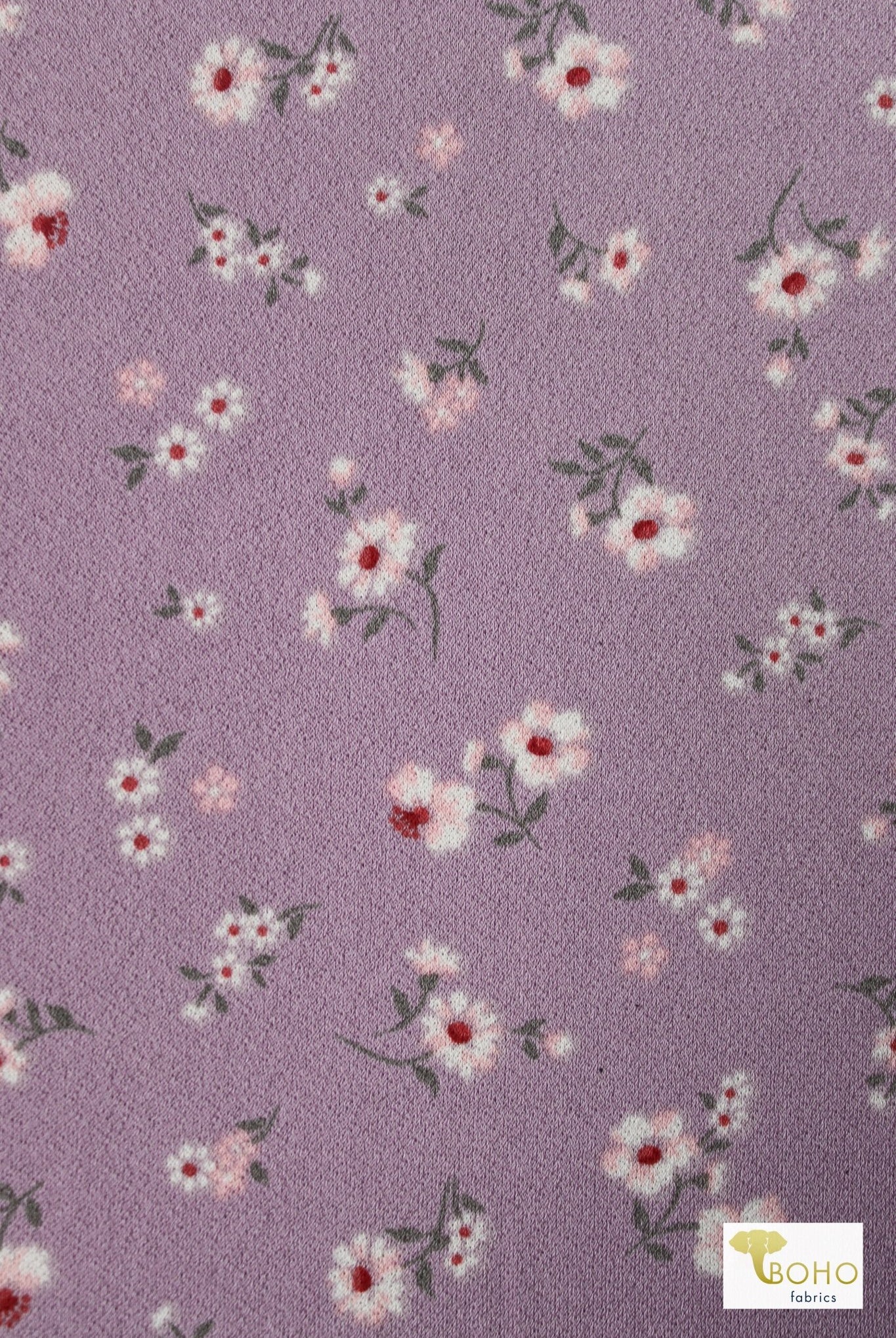 Last Cuts! Cosmos on Lilac Purple, ITY Crepe Knit Fabric - Boho Fabrics