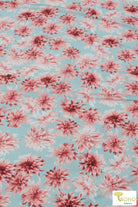 Last Cuts! Dahlias on Aqua Blue, Swim Print Knit. P.SWIM-305 - Boho Fabrics