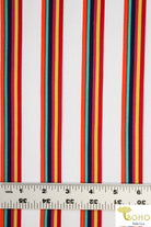 Last Cuts! DBP: Playful Rainbow Stripes on White. Double Brushed Poly Knit Fabric. BP-110-WHT - Boho Fabrics