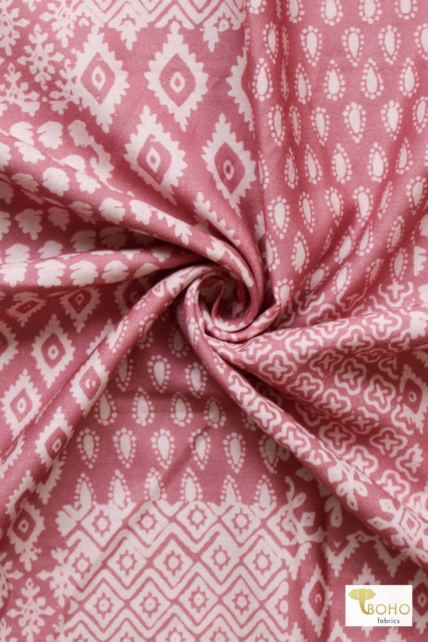 Last Cuts! Dusty Raspberry Batik, Cotton/Silk Woven Lawn - Boho Fabrics