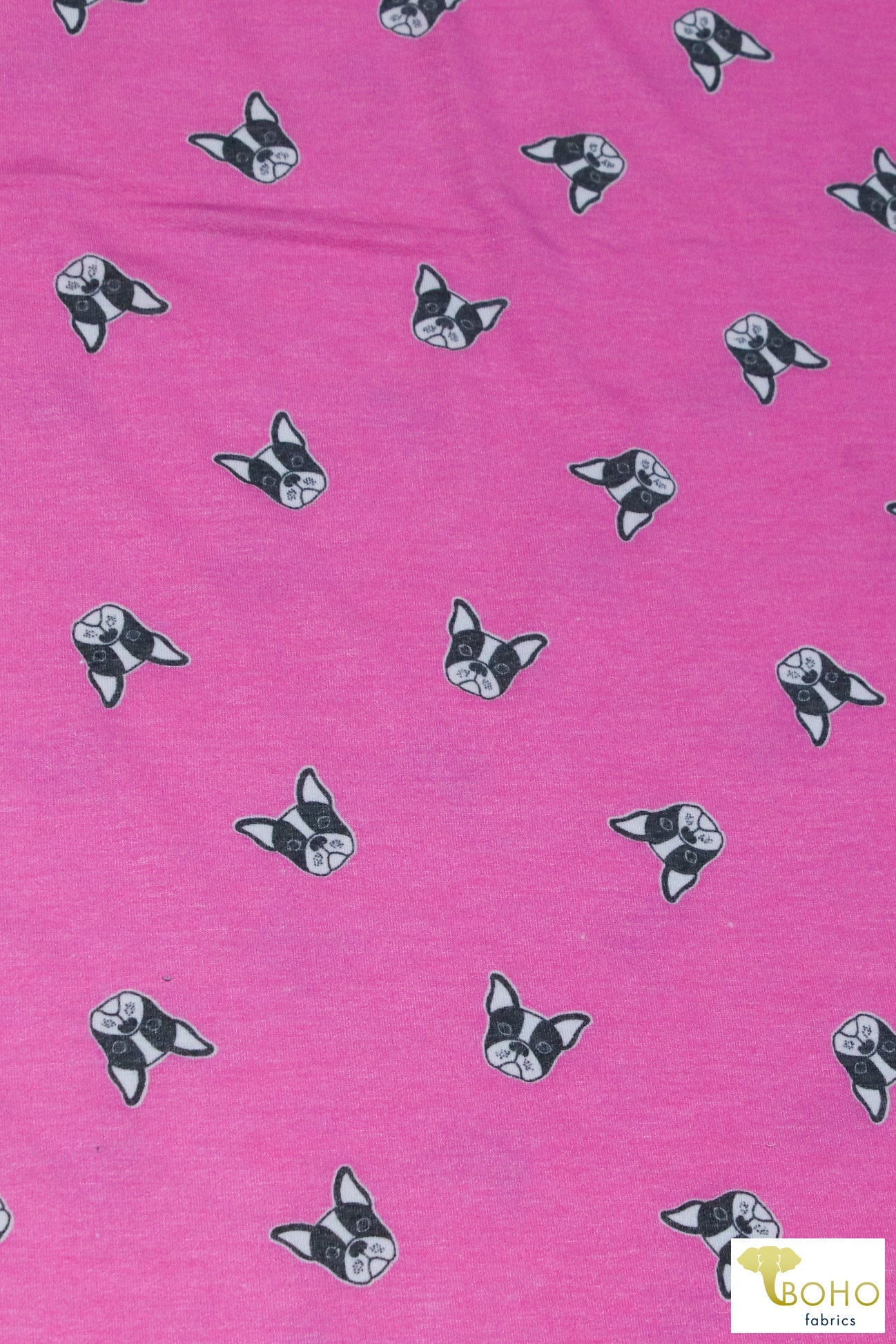 Last Cuts! Frenchies on Bubblegum Pink, Dog French Terry Knit Print, FTP-323-PNK - Boho Fabrics - French Terry Prints, Knit Fabric