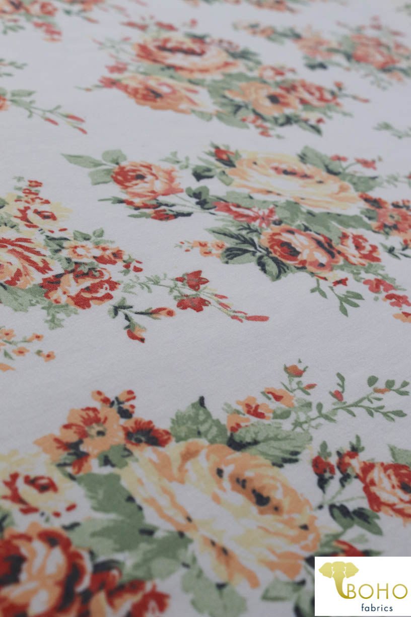 Last Cuts! Harvest Florals on Ivory. French Terry Knit Print. FT-112-WHT - Boho Fabrics - French Terry Prints, Knit Fabric