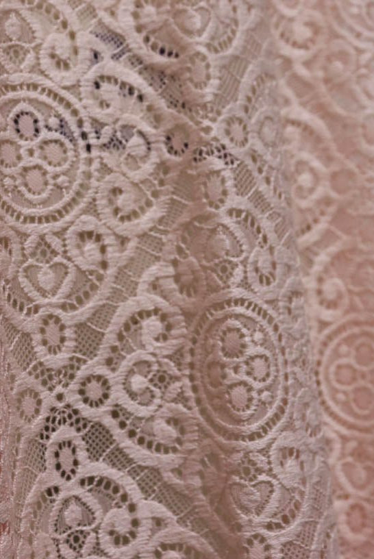 Last Cuts! Kashmir Diamonds in Blush Pink. Stretch Lace. SL-104. - Boho Fabrics