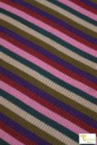 Last Cuts! "Kylie Stripes" in Green, Purple, Pink. Rib Knit Fabric. RIB-119 - Boho Fabrics