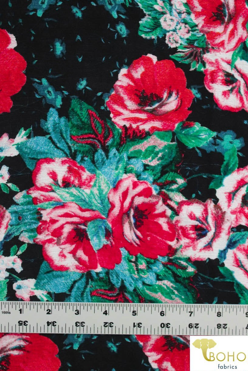 Last Cuts! "Moonlight Roses". Woven Rayon Crepe. - Boho Fabrics - Crepe, Woven