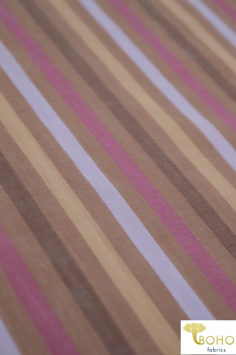 Last Cuts! Multicolor Warm Stripes on Tan. Cotton Woven Fabric. WV-103-BRW - Boho Fabrics