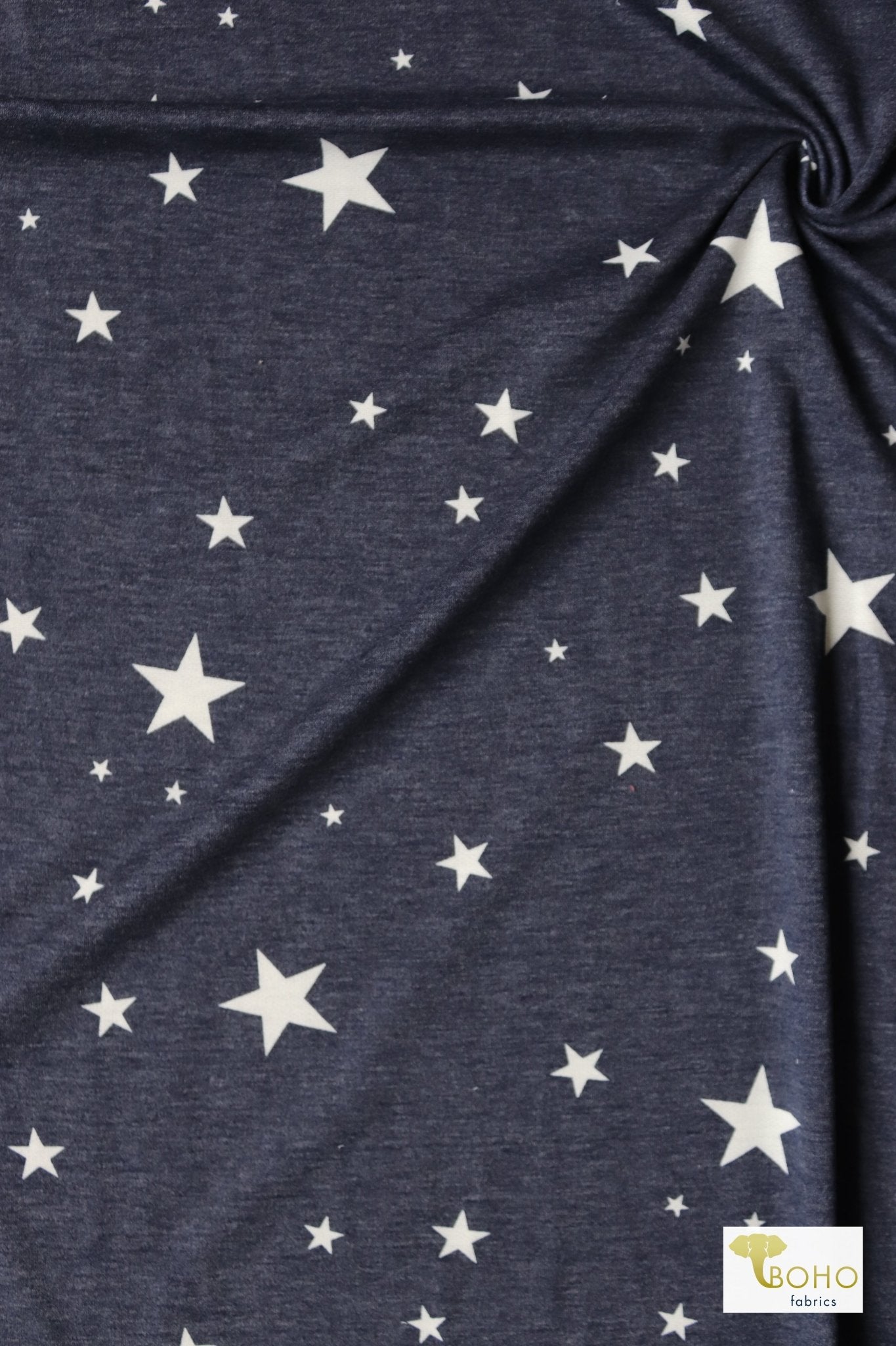 Last Cuts! Navy Stars, French Terry Print - Boho Fabrics
