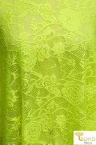 Last Cuts! Neon Yellow Carnations. Double Scallop Stretch Lace. SL-101. - Boho Fabrics
