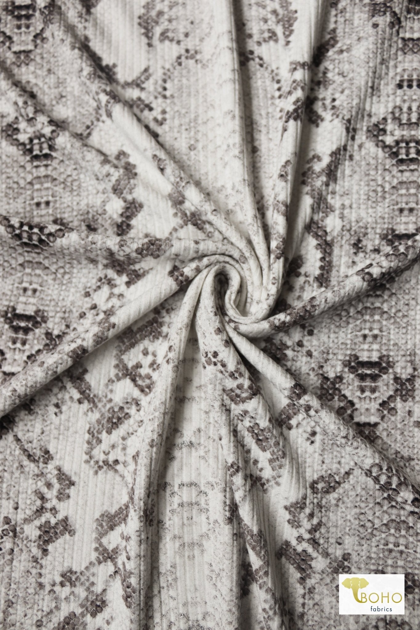 Last Cuts! Neutral Snake, Ribbed Knit. RIB-252. Tag Sale Special! - Boho Fabrics