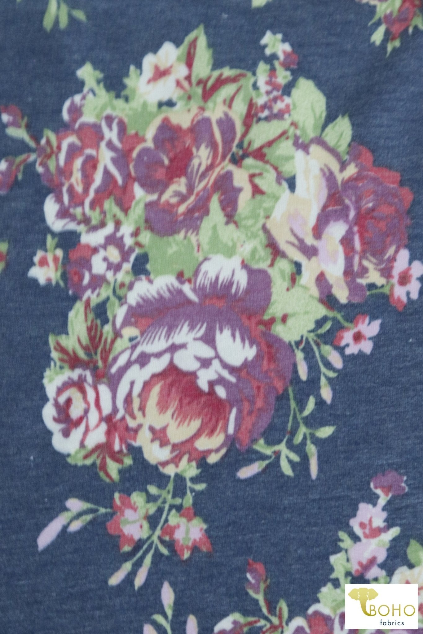 Last Cuts! Novah Florals on Navy, French Terry Knit Print. FTP-338 - Boho Fabrics