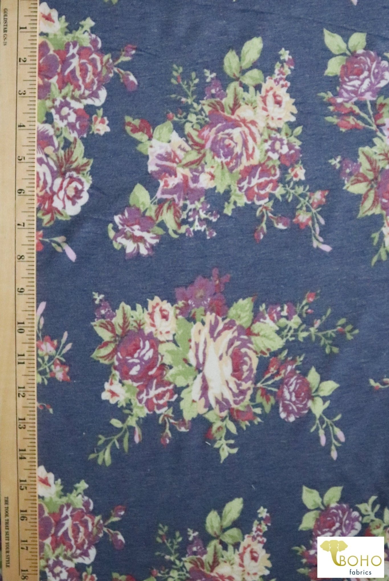 Last Cuts! Novah Florals on Navy, French Terry Knit Print. FTP-338 - Boho Fabrics