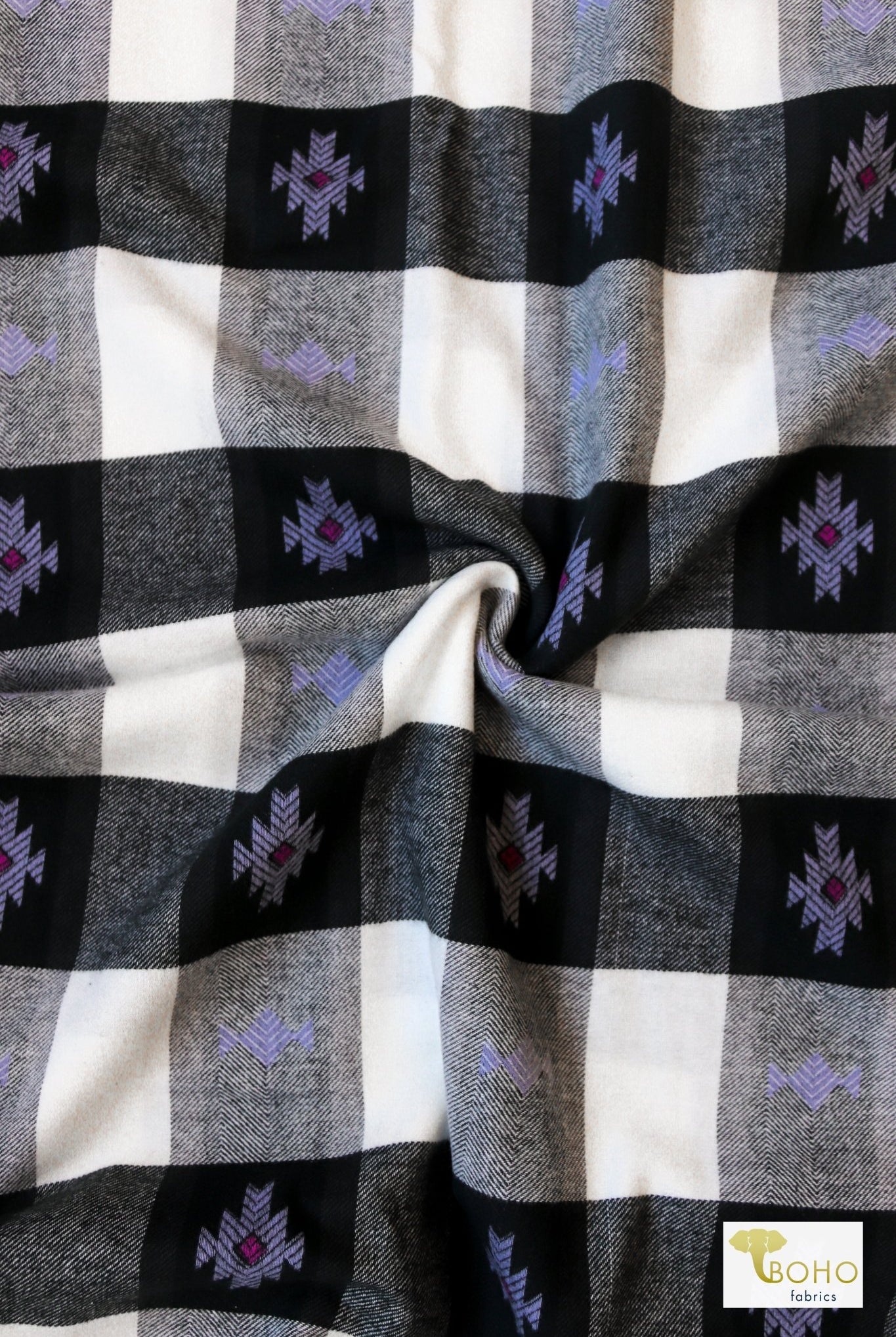 LAST CUTS! Periwinkle Plaid, Embroidered Flannel. Woven Print Fabric - Boho Fabrics