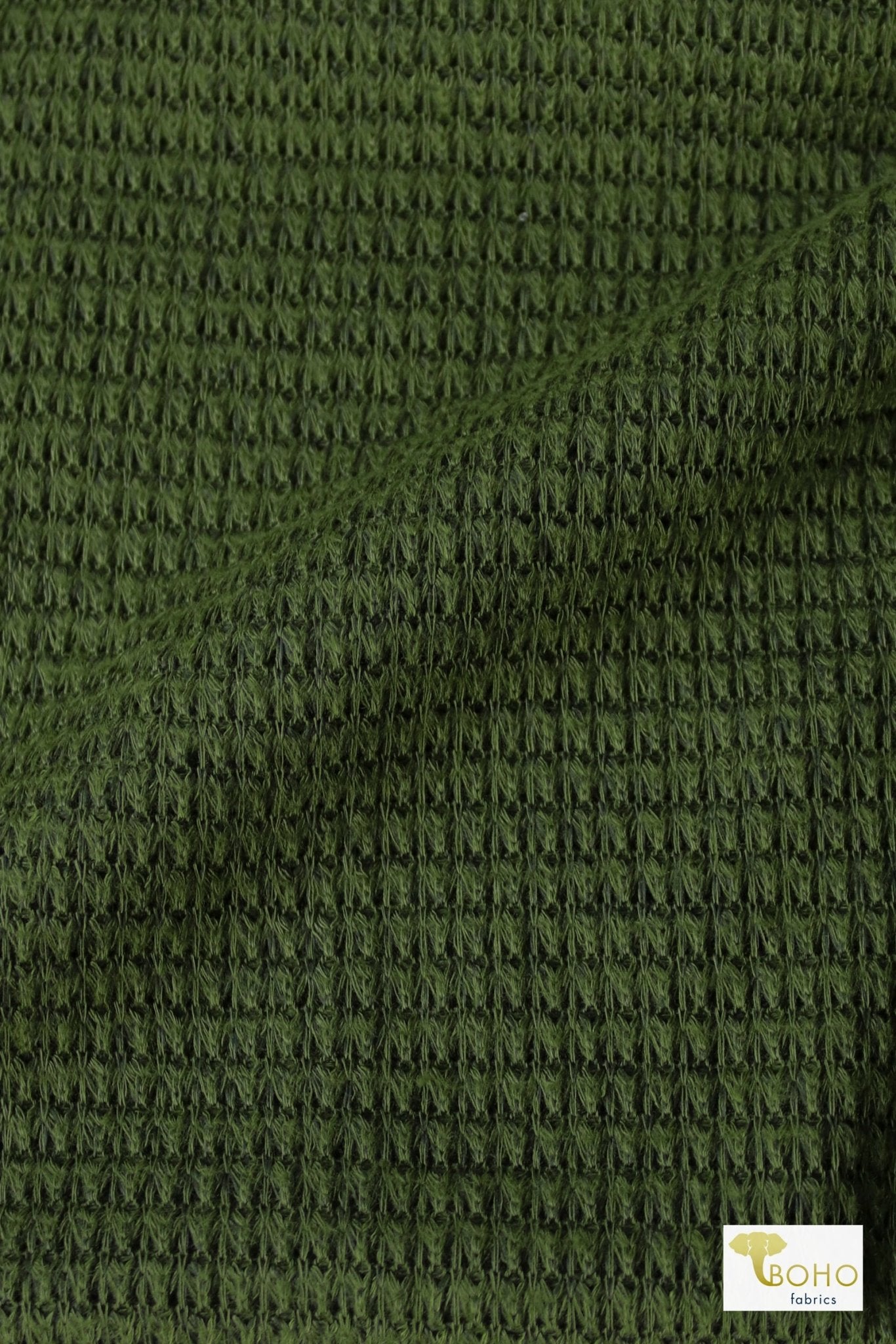 Last Cuts! Pesto Green, Cotton Waffle Knit - Boho Fabrics
