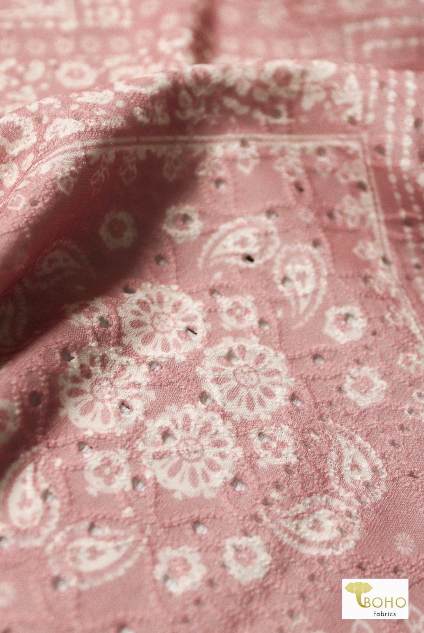 Last Cuts! Pink Picnic, Jacquard Eyelet Knit Fabric - Boho Fabrics
