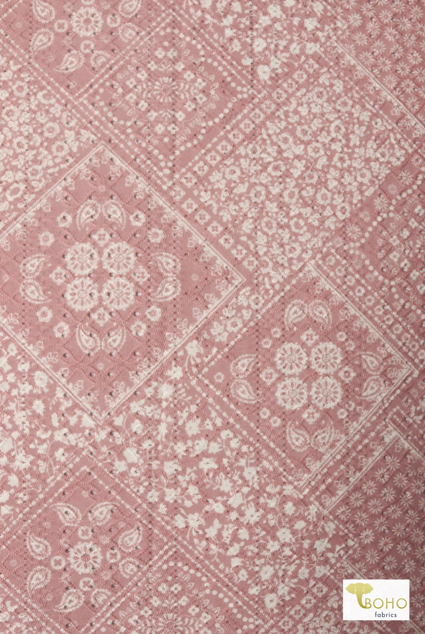 Last Cuts! Pink Picnic, Jacquard Eyelet Knit Fabric - Boho Fabrics