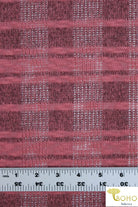 Last Cuts! Plaid - Heather Tan Stripes on Dusty Coral. Open Weave Sweater Knit. SWTR-192-PNK. - Boho Fabrics