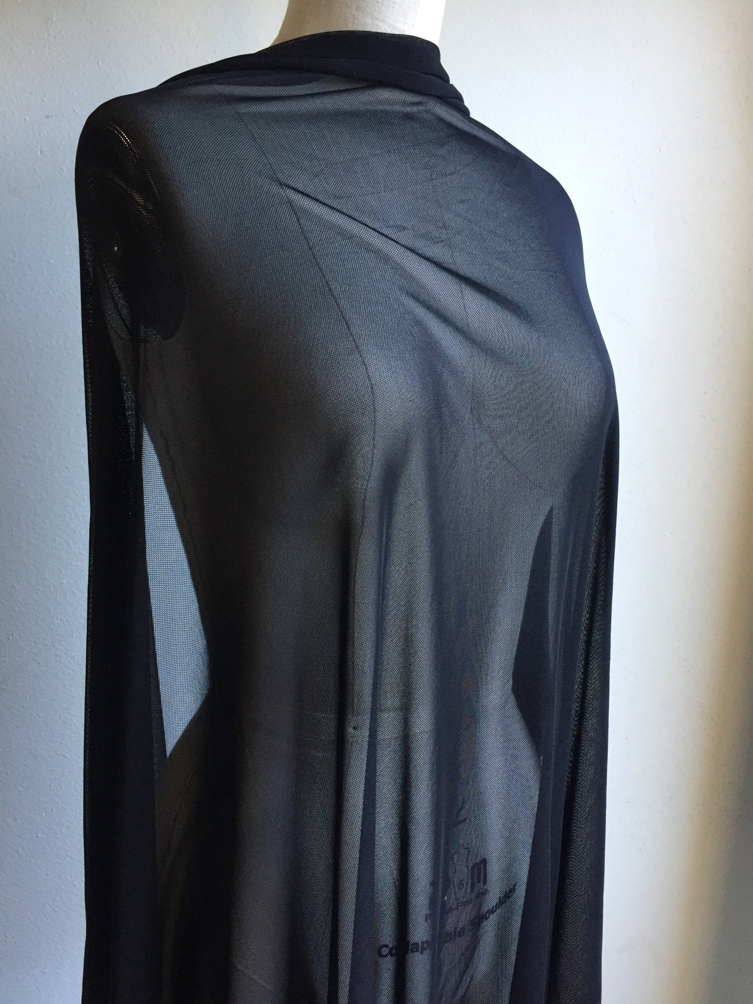 Last Cuts! Power Mesh In Solid Black. Designer End Bolt - Boho Fabrics