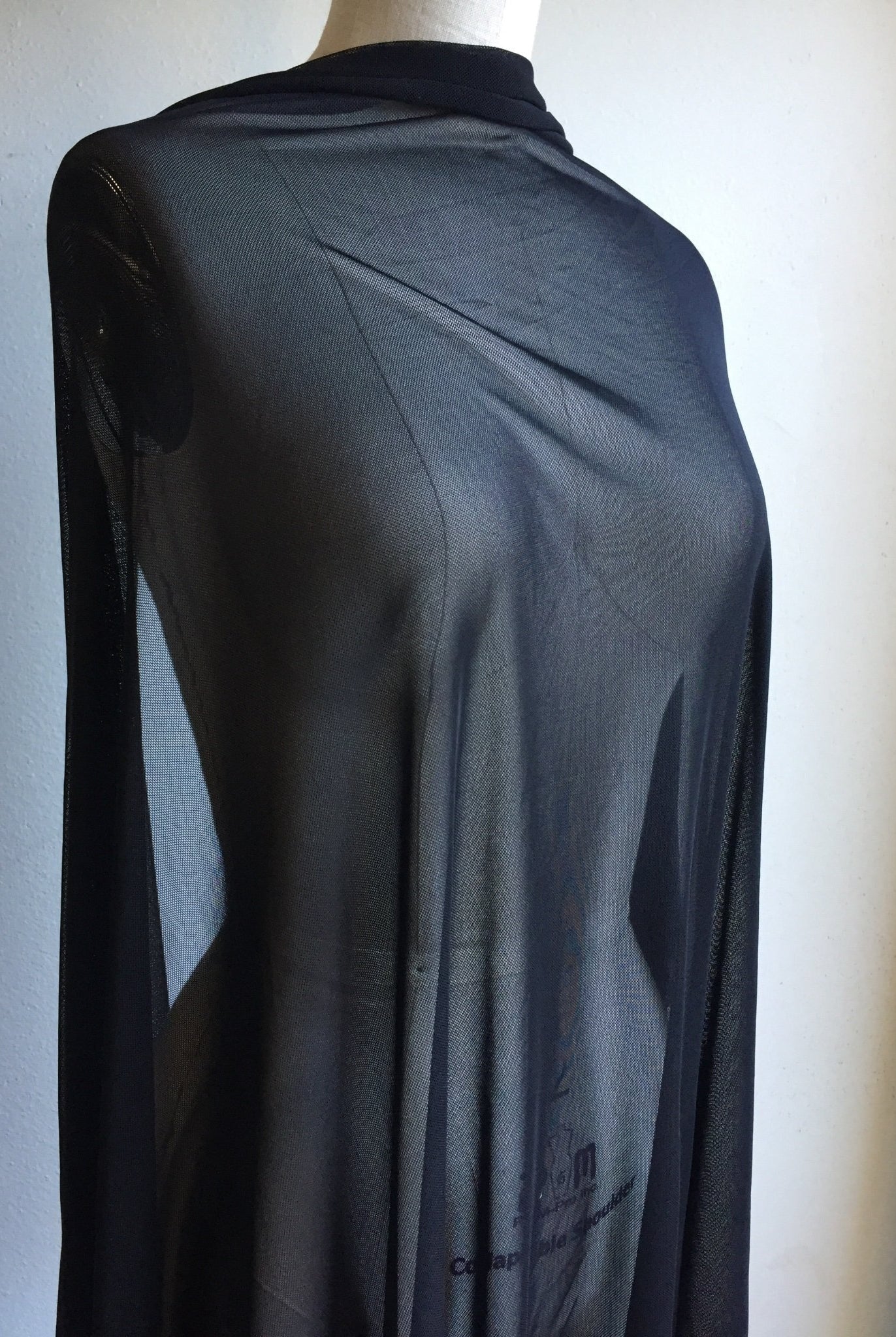 Last Cuts! Power Mesh In Solid Black. Designer End Bolt - Boho Fabrics