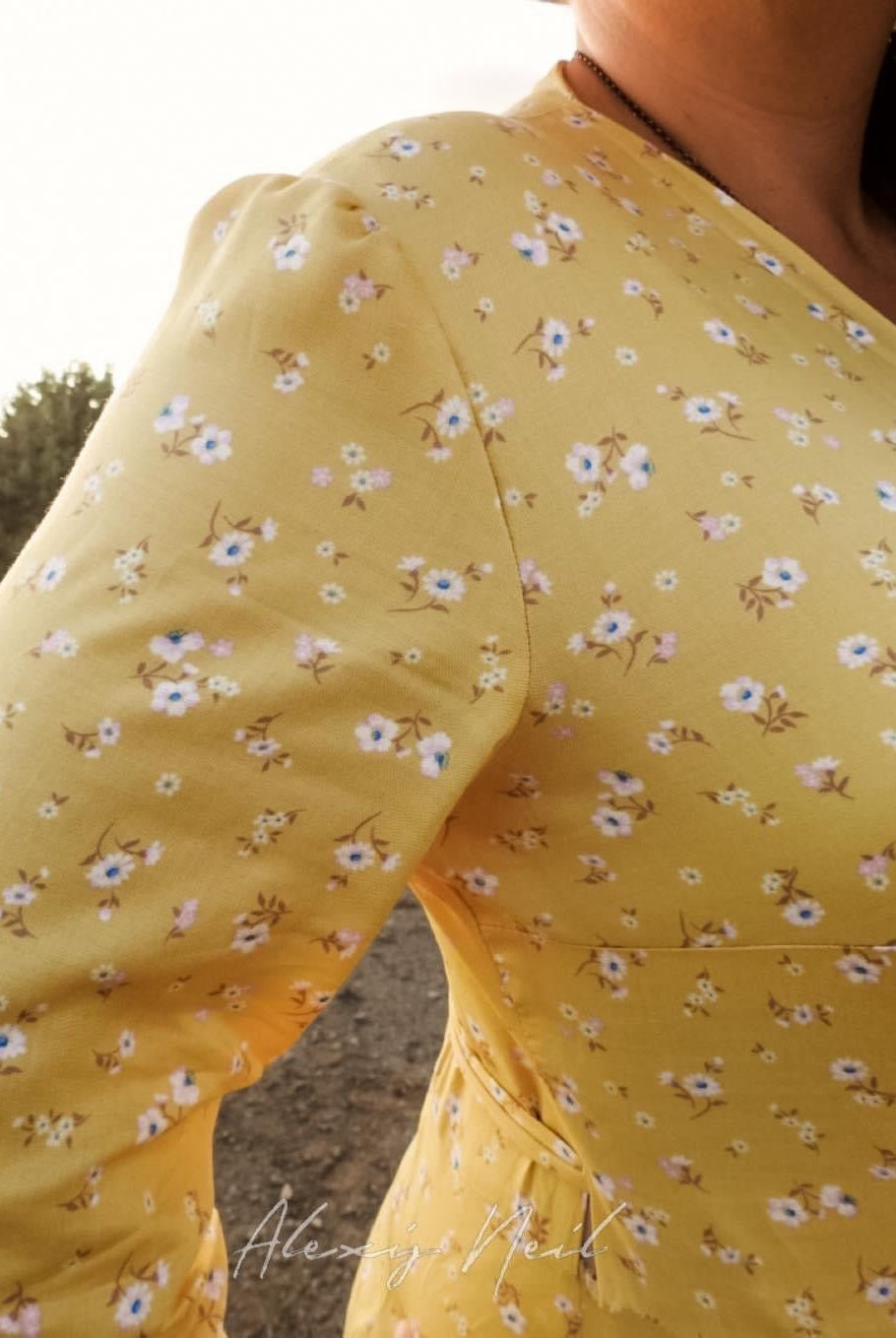 Last Cuts! Prairie Bouquet on Daffodil Yellow. Rayon Challis Woven Fabric. WVP-221 - Boho Fabrics