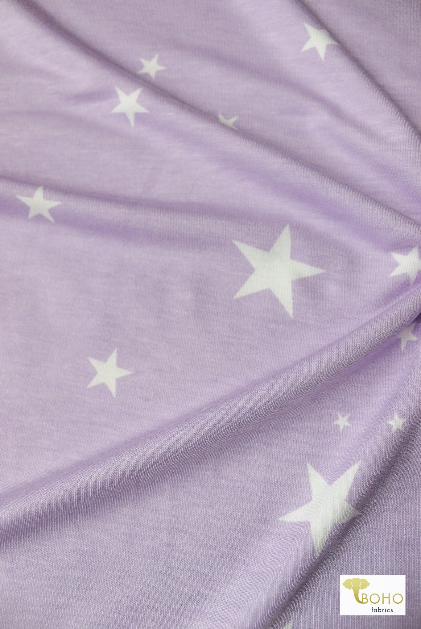 Last Cuts! Purple Stars, French Terry Print - Boho Fabrics