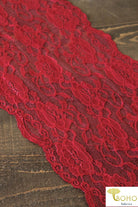 Last Cuts! Rose Cascade in RED. Floral Stretch Galloon Lace Trim, 9" - Boho Fabrics