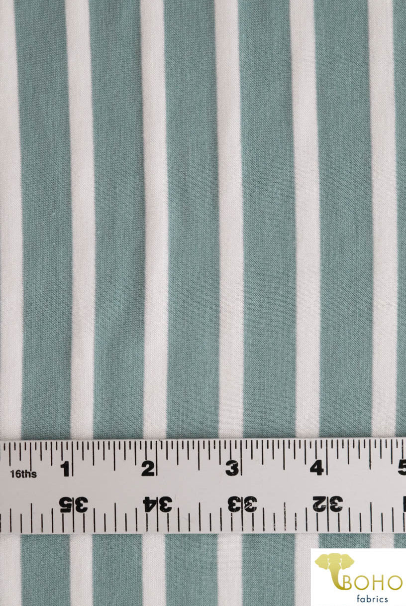 Last Cuts! Seaside Stripes in White on Blue/Green. Rayon Spandex Knit. R-115 - Boho Fabrics