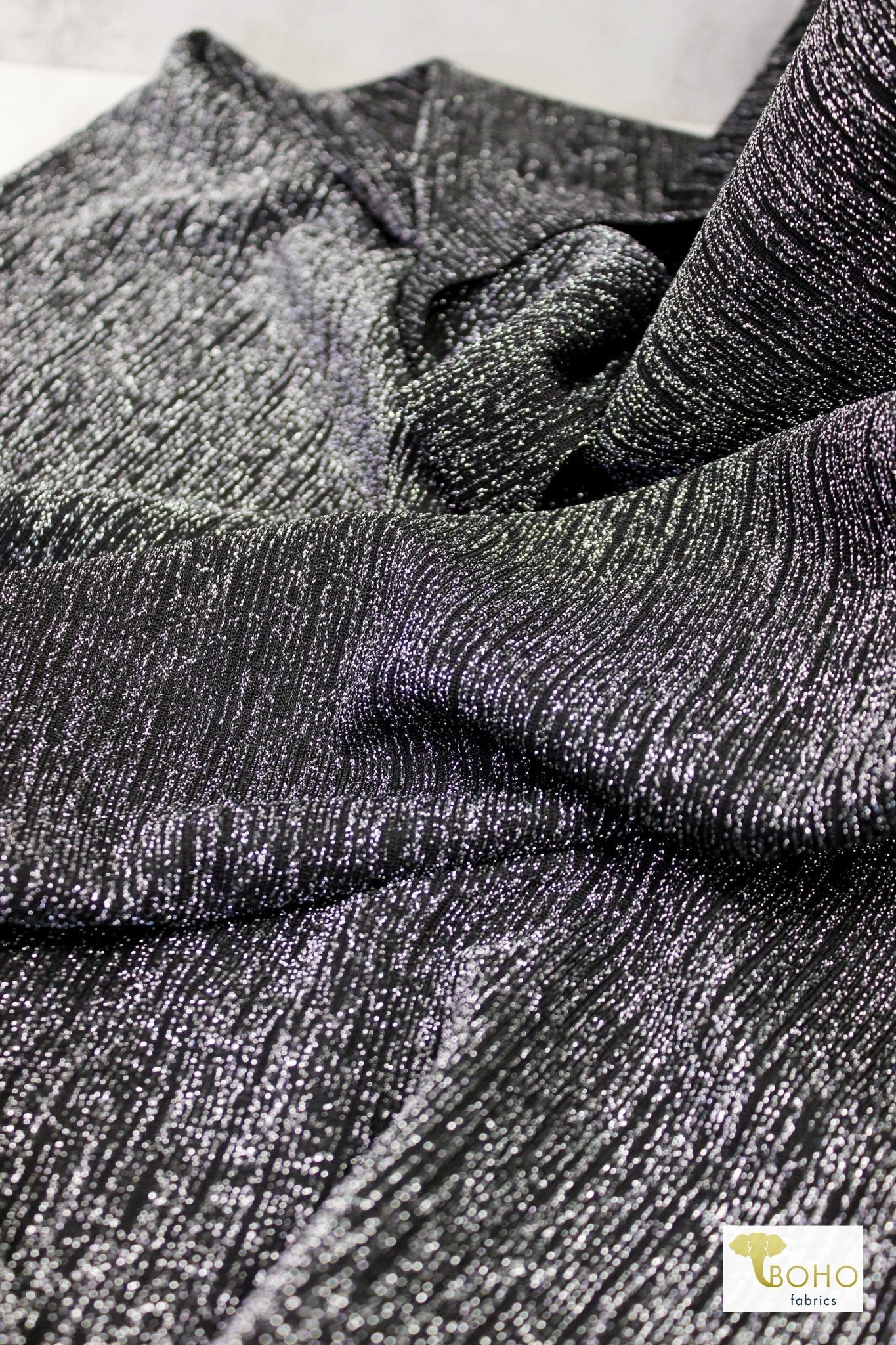 Last Cuts! Silver Icicles on Black, Lurex Knit. Special Occasion Fabric - Boho Fabrics