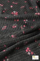 Last Cuts! Simone Florals on Charcoal, Waffle Knit Fabric - Boho Fabrics