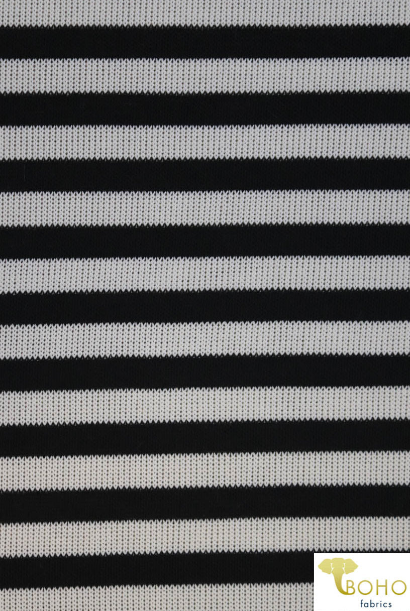 Last Cuts! Soccer Stripes. Black & White Printed Looseweave Sweater Knit. SWTR-172 - Boho Fabrics